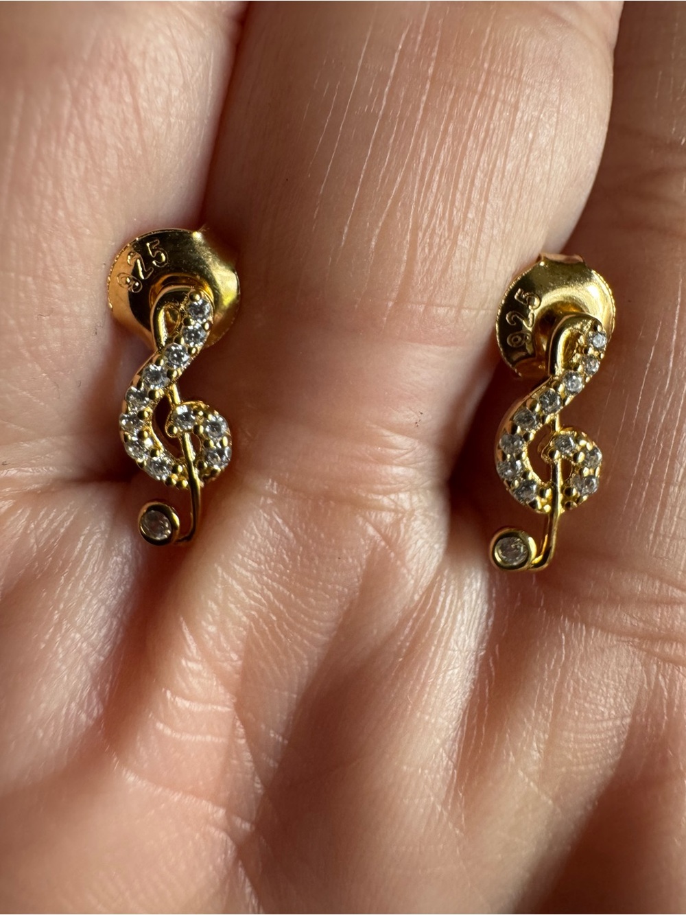 Gold Treble Clef Cubic Zirconia Stud Earrings - Women Jewelry
